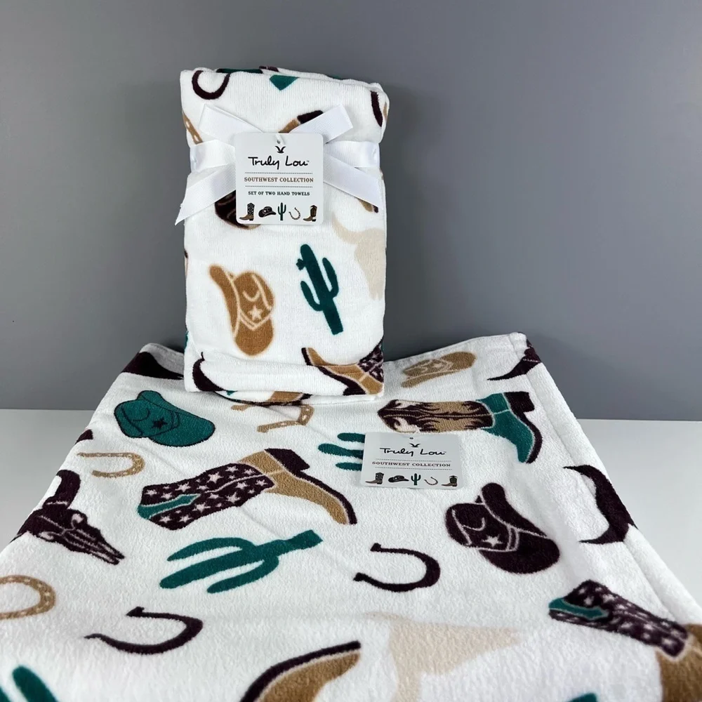 Truly Lou Southwest Collection - 4 Piece Bath Towel Set Cowboy Boots Hat NEW